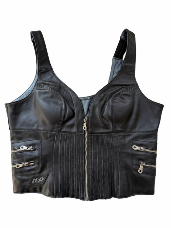 Harley-Davidson Jackets & Blazers - Harley Davidson Black Leather Motorcycle Biker Corset Vest Jacket Size 10 Zip Up